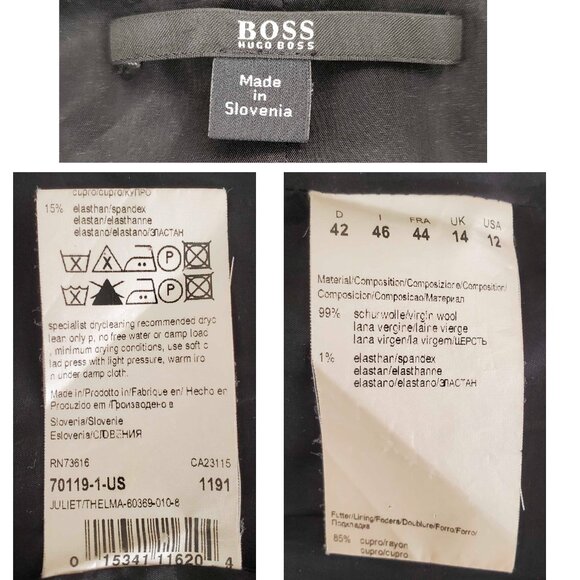 Hugo Boss Women's 2 Piece Black Pin Stripe Business Pant Power Suit Blazer 12 - Picture 3 of 15